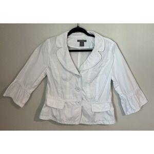 Ann Taylor Women White Button Front Blazer Jacket 3/4 Sleeve Peplum S